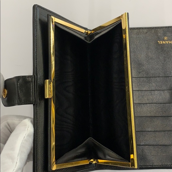 Chanel Vintage Black CC Logo Bi-gold Long Wallet - Picture 6 of 8